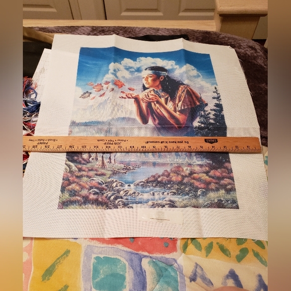 Indian, PRINTED FABRIC COUNTED CROSS STITCH KIT "Autumb Leaves" - Picture 3 of 12